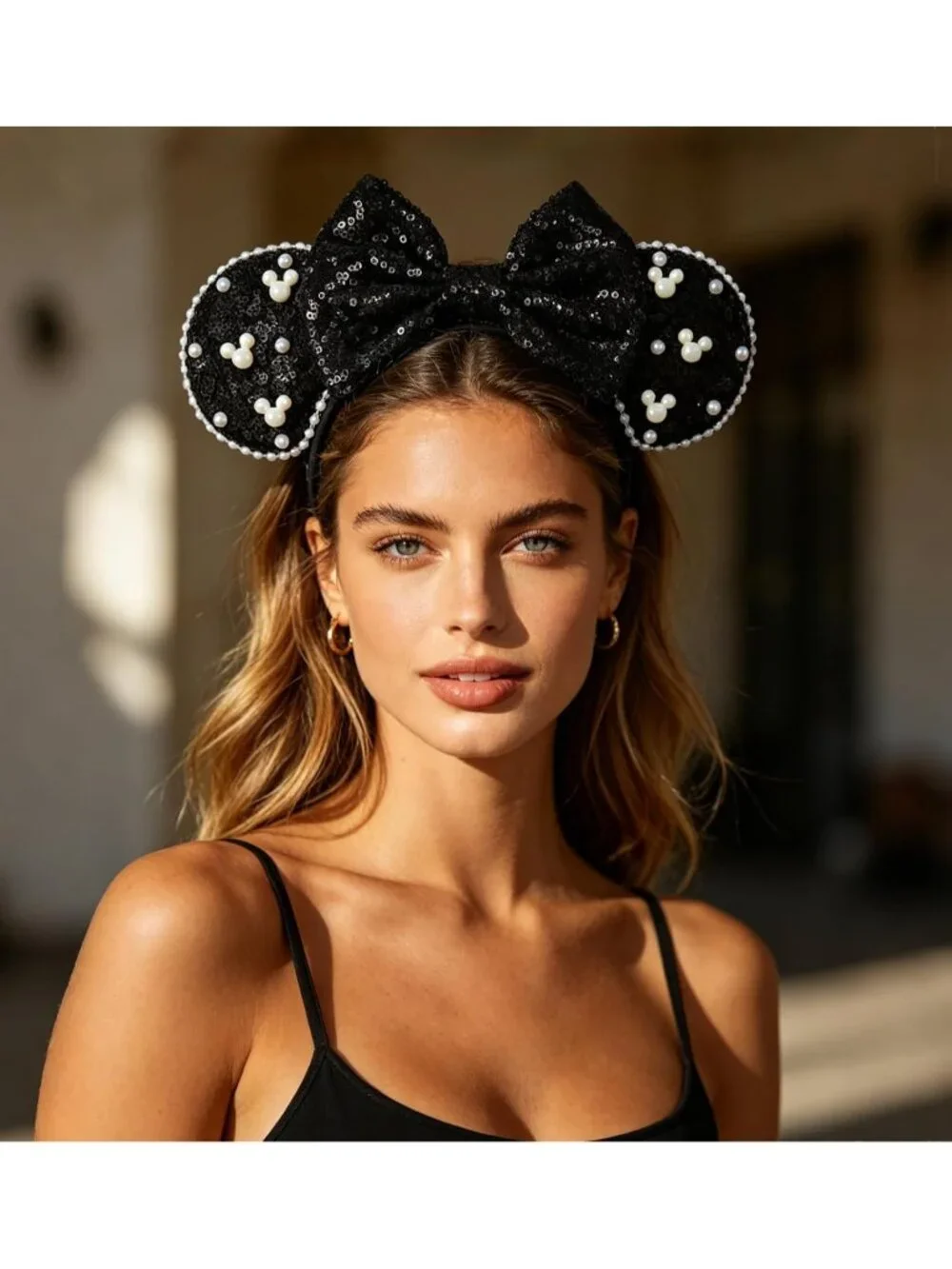 Women Black Polyester Velvet Mickey Mouse Halloween Costume Headband